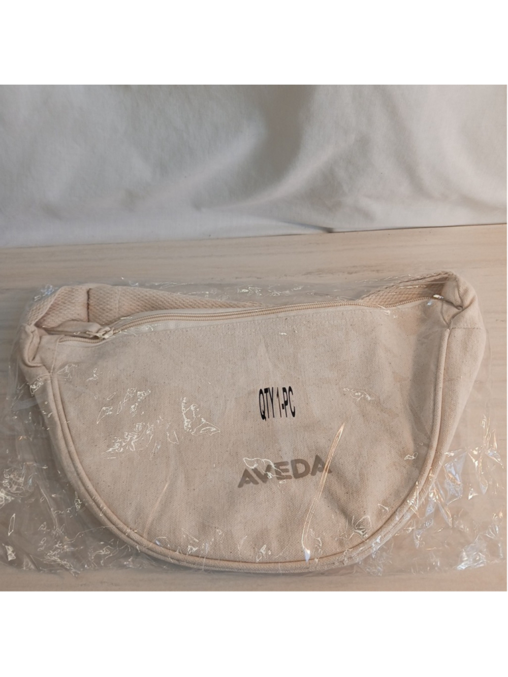 AVEDA Natural Canvas Cotton Zippered Crossover Sling Bag / Cosmetic Bag NEW